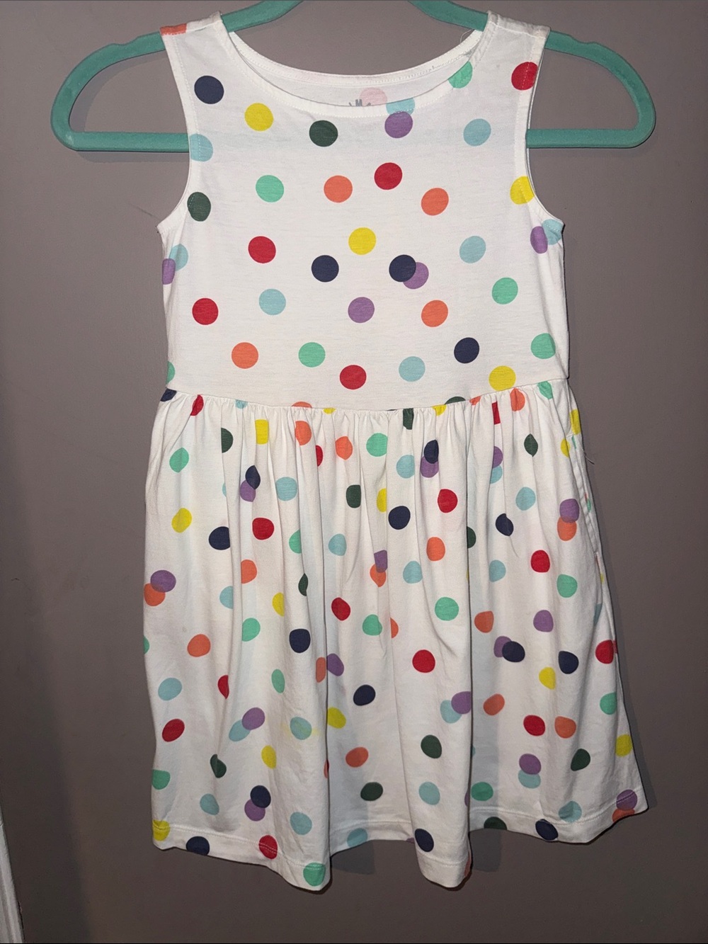 Girls' White Polka Dot Sleeveless Dress